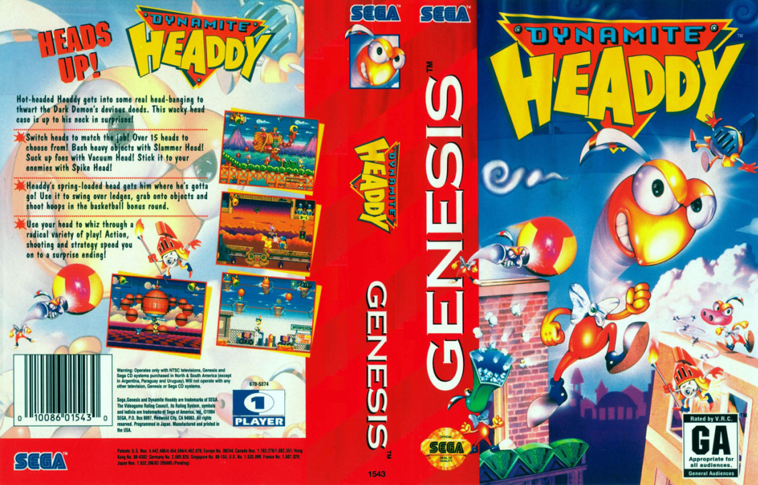 Dynamite Headdy [US,EU] segaMD 1994 Box Art