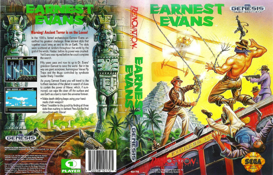 Earnest Evans [US] segaMD 1992 Box Art