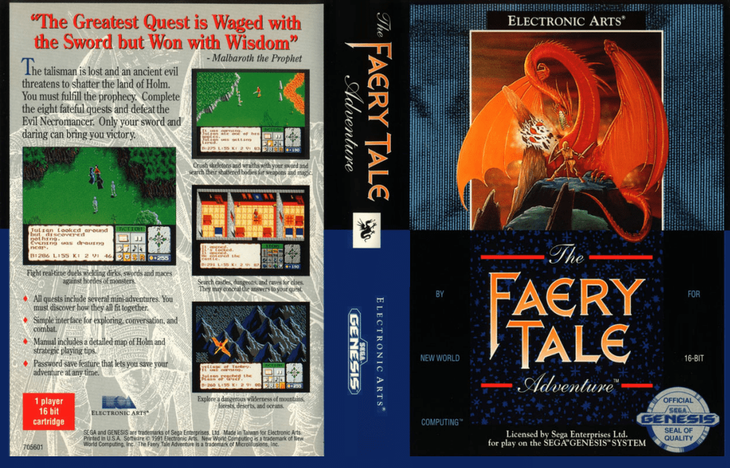 The Faery Tale Adventure [US,EU] segaMD 1991 Box Art