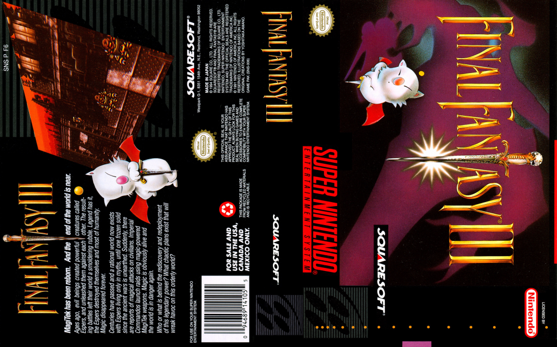 Final Fantasy VI – FF3 Retranslation  T+Eng 1.2b RPGONE (J) [JP] snes 1994 Box Art