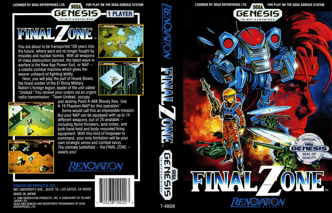 Final Zone [US,JP] segaMD 1990 Box Art