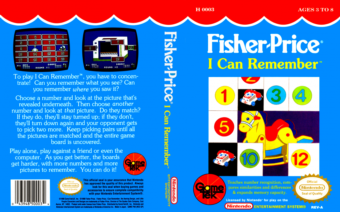 Fisher-Price : I Can Remember [US] nes 1990 Box Art