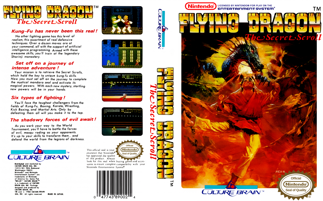 Flying Dragon : The Secret Scroll [US] nes 1989 Box Art