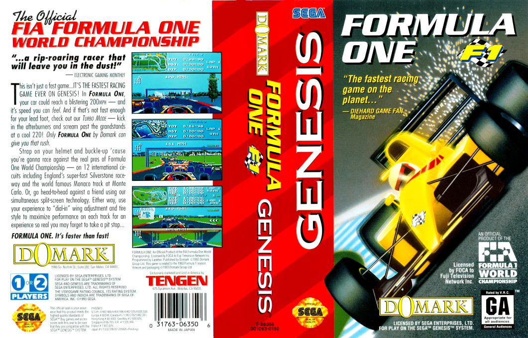 Formula One [US] segaMD 1993 Box Art