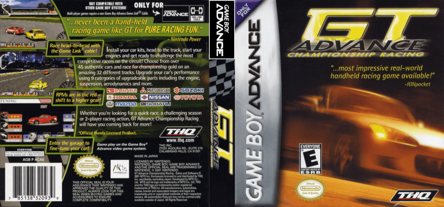 GT Advance : Championship Racing [US,EU] gba 2001 Box Art