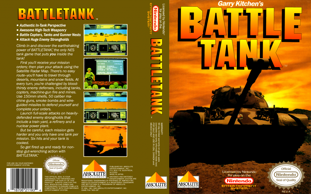 Garry Kitchen’s BattleTank [US] nes 1990 Box Art