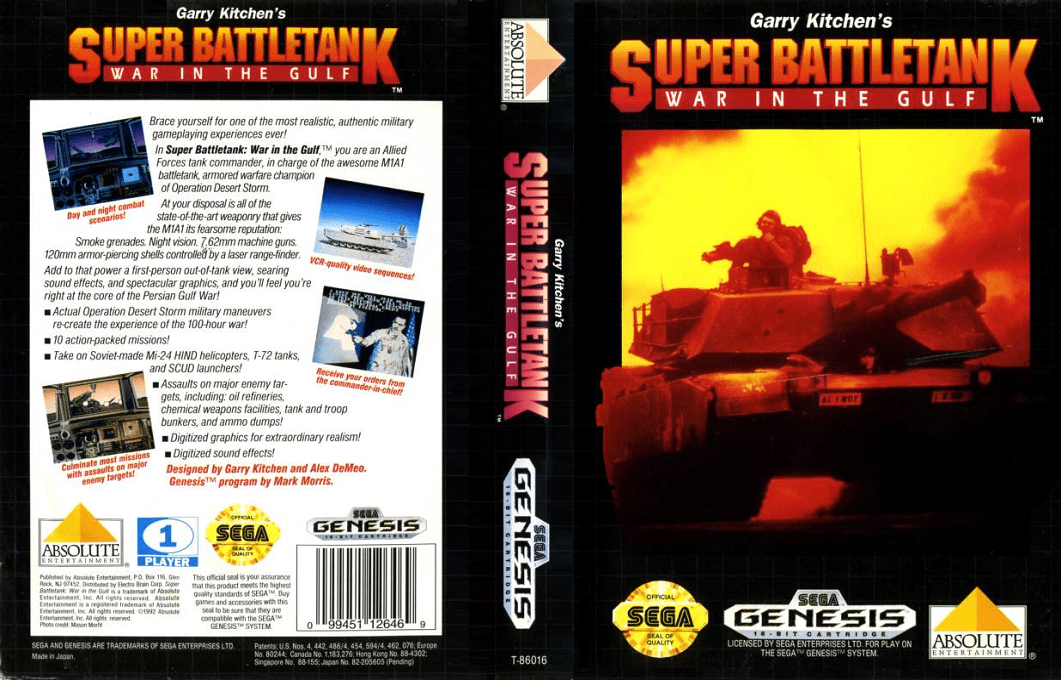 Garry Kitchen’s Super Battletank : War in the Gulf [US] segaMD 1992 Box Art