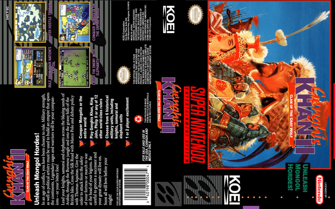Genghis Khan II : Clan of the Gray Wolf [US] snes 1993 Box Art