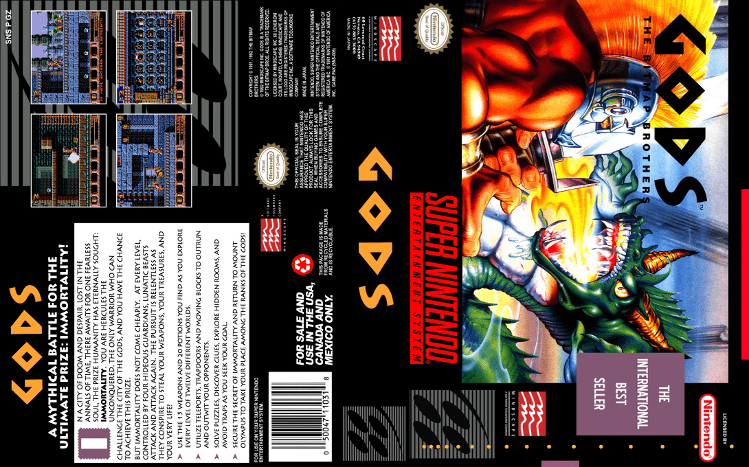 Gods [US] snes 1992 Box Art