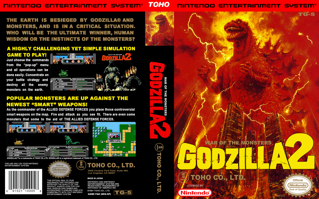 Godzilla 2 : War of the Monsters [US] nes 1992 Box Art