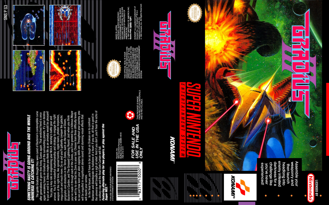 Gradius III [US] snes 1991 Box Art