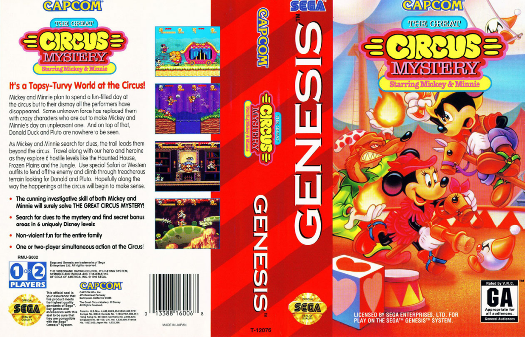 The Great Circus Mystery Starring Mickey & Minnie [US] segaMD 1995 Box Art