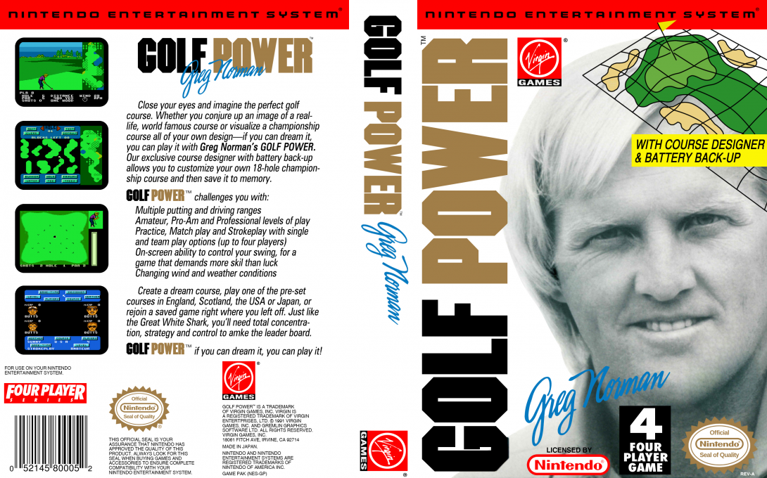 Greg Norman’s Golf Power [US] nes 1992 Box Art