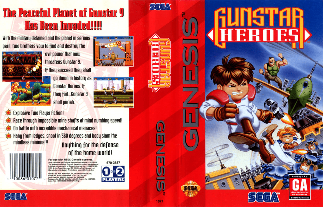 Gunstar Heroes [US] segaMD 1993 Box Art
