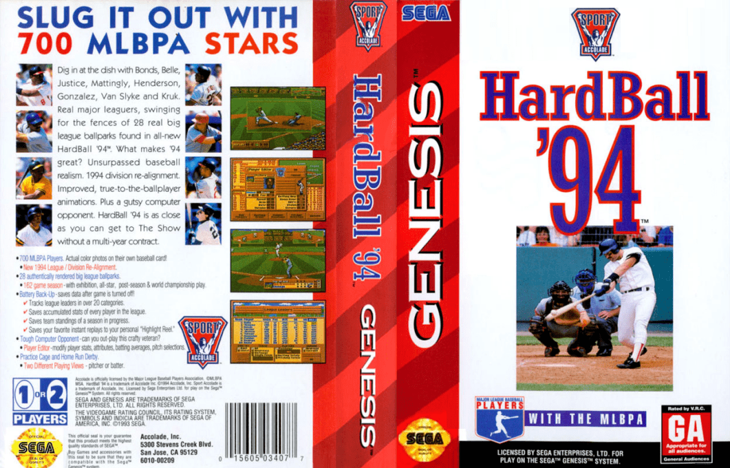 HardBall ’94 [US,EU] segaMD 1994 Box Art