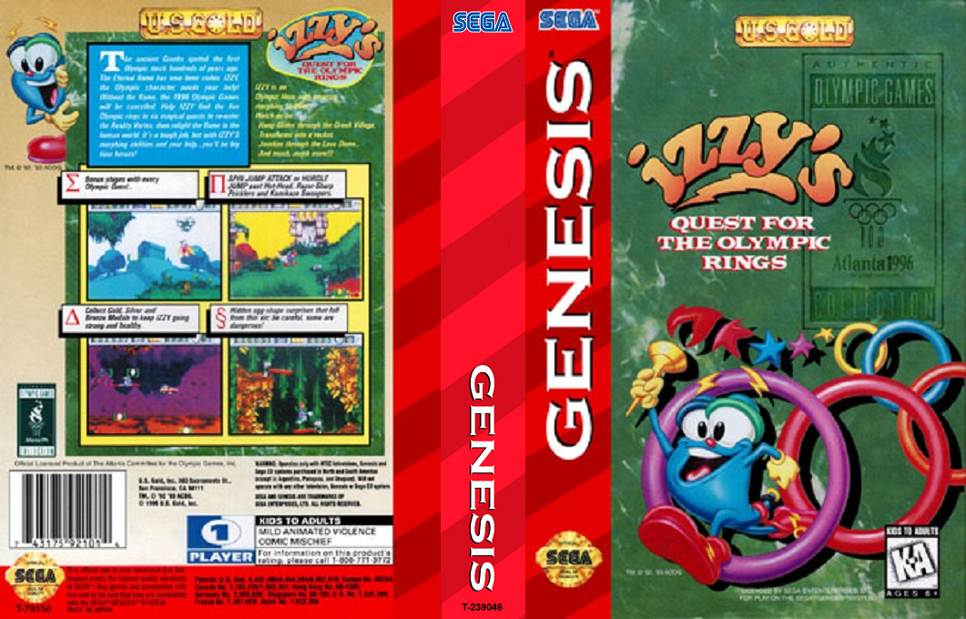 Izzy’s Quest for the Olympic Rings [US,EU] segaMD 1995 Box Art