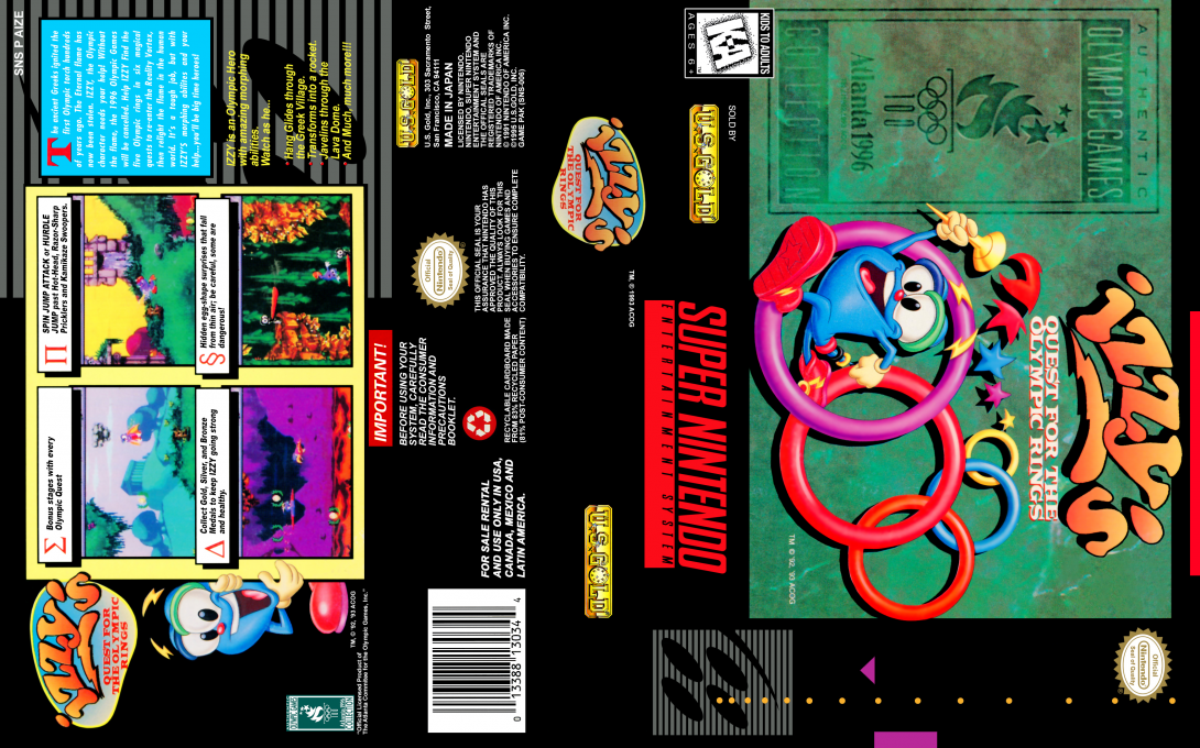 Izzy’s Quest for the Olympic Rings [US] snes 1995 Box Art