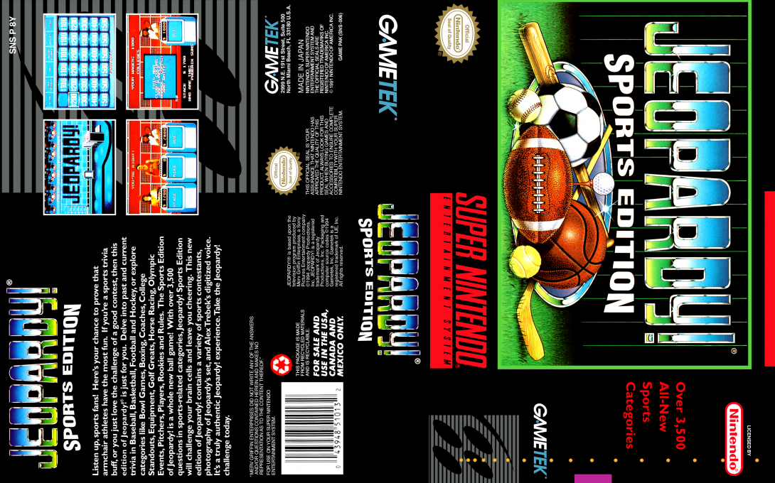 Jeopardy! : Sports Edition [US] snes 1994 Box Art