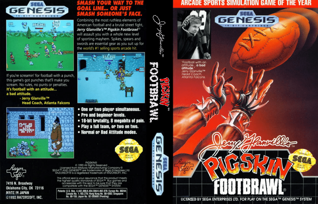 Jerry Glanville’s Pigskin Footbrawl [US] segaMD 1990 Box Art