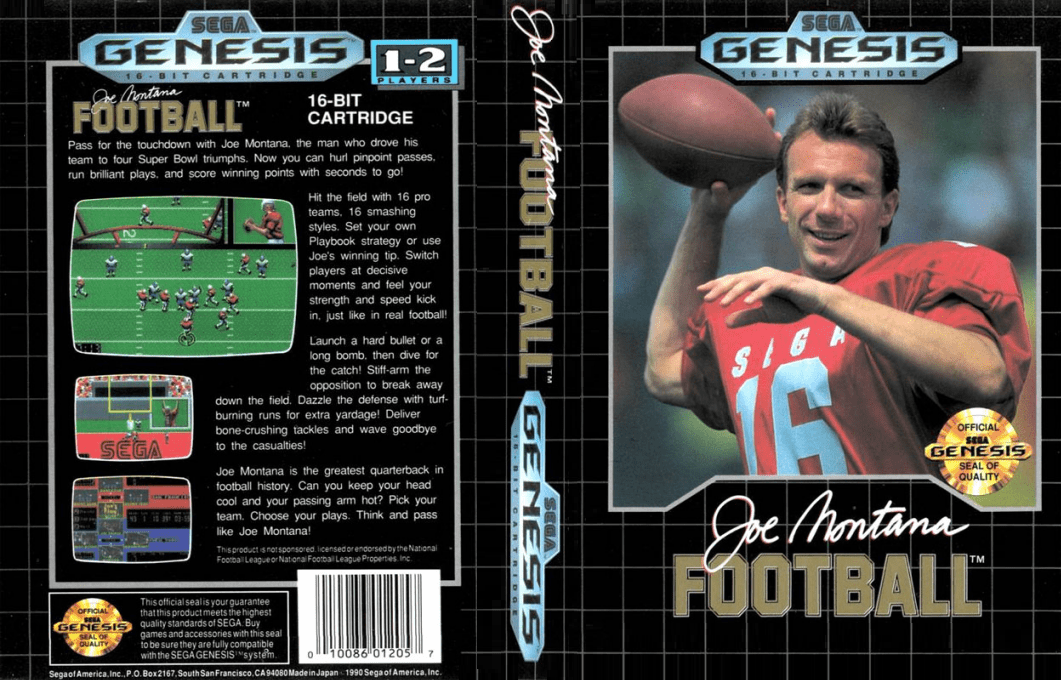 Joe Montana Football [WOR] segaMD 1990 Box Art