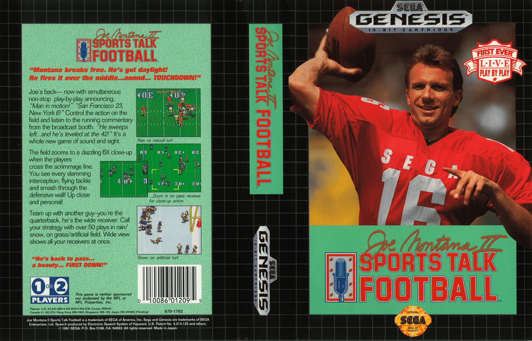 Joe Montana II Sports Talk Football [WOR] segaMD 1991 Box Art