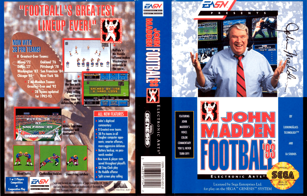 John Madden Football ’93 [US,EU] segaMD 1992 Box Art