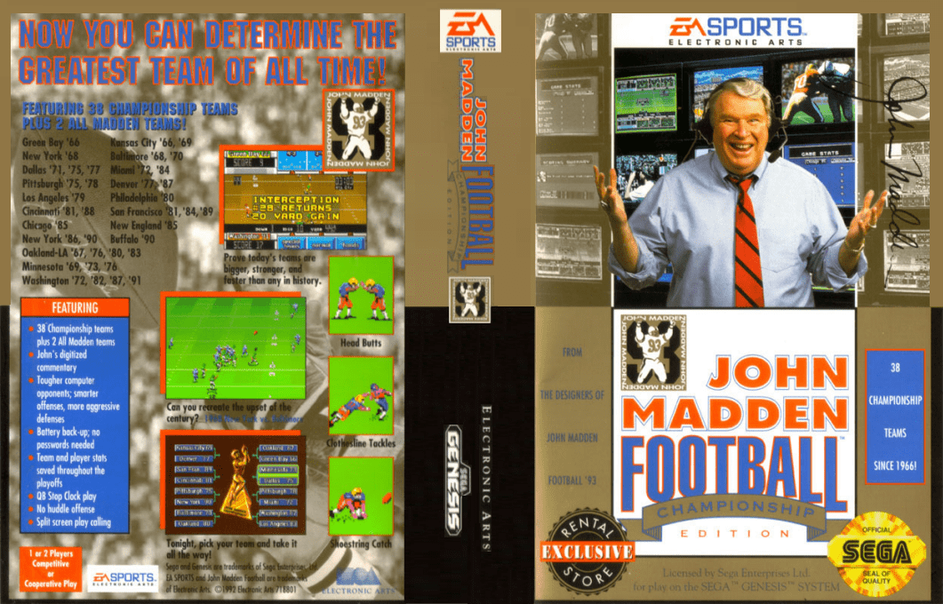 John Madden Football : Championship Edition [US] segaMD 1992 Box Art