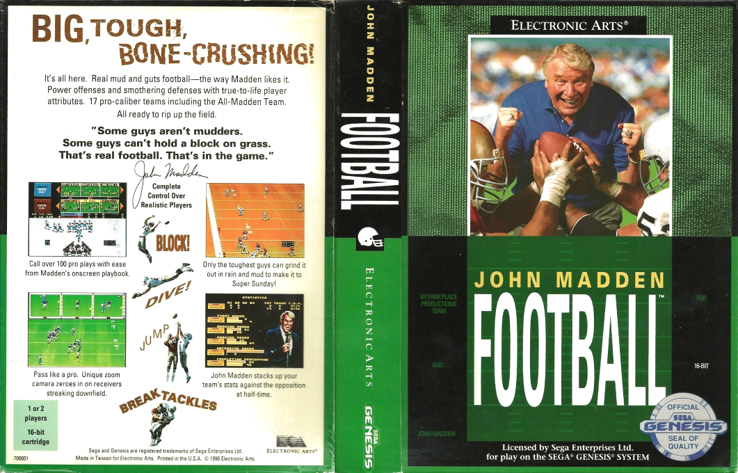 John Madden Football [US,EU] segaMD 1990 Box Art