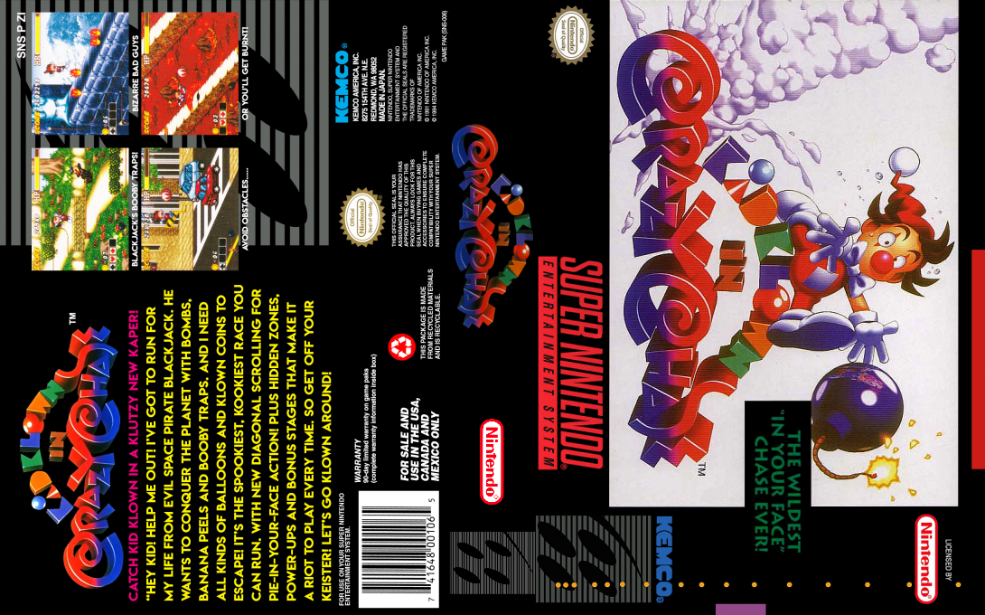 Kid Klown in Crazy Chase [US] snes 1994 Box Art