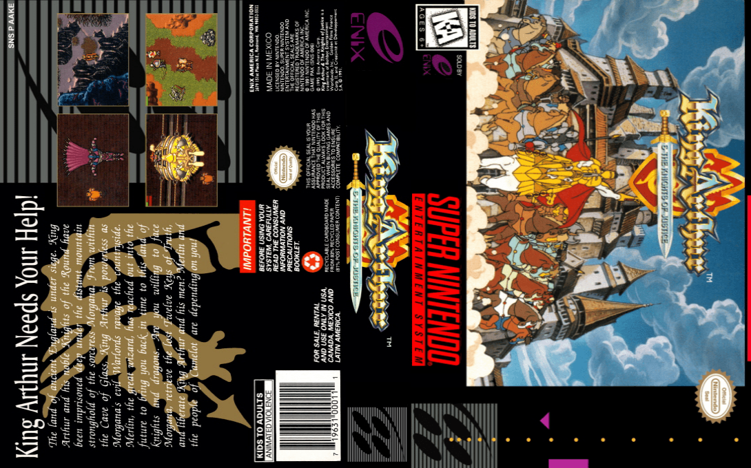 King Arthur & The Knights of Justice [US] snes 1995 Box Art