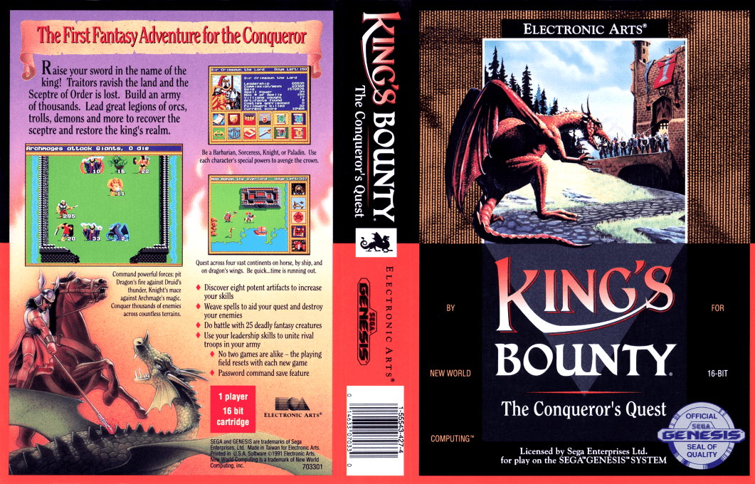 King’s Bounty : The Conqueror’s Quest [US,EU] segaMD 1991 Box Art