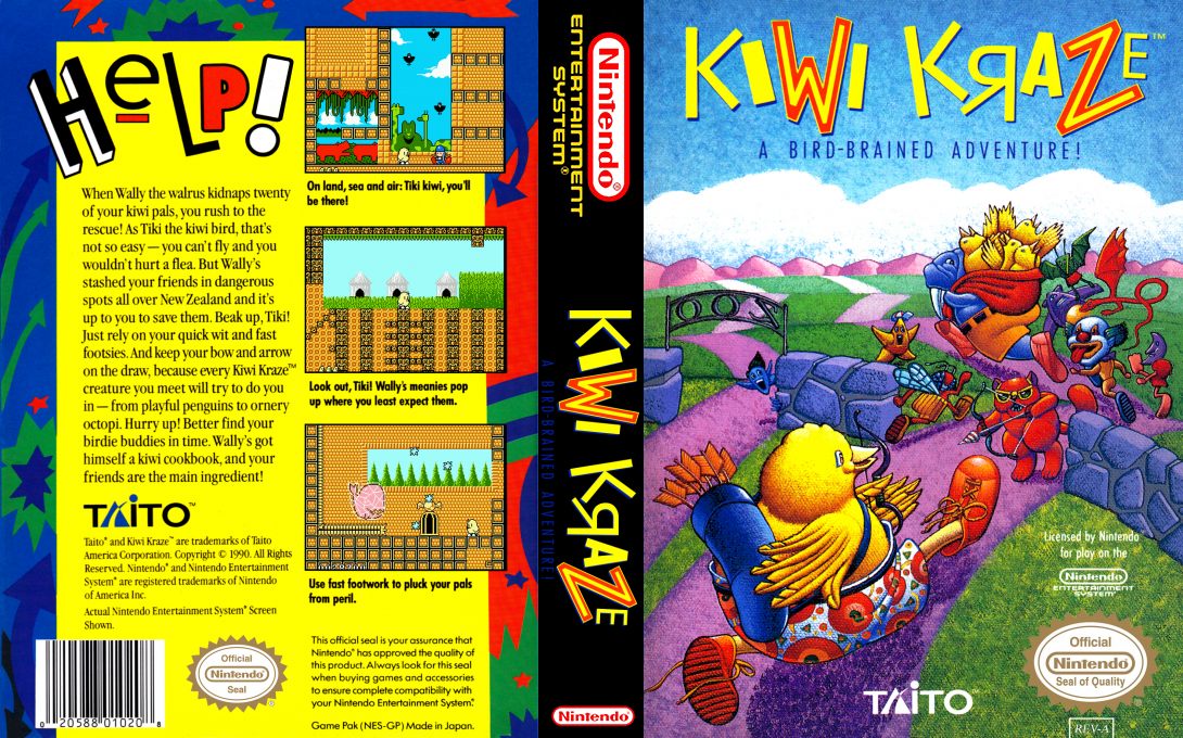Kiwi Kraze : A Bird-Brained Adventure! [US] nes 1991 Box Art