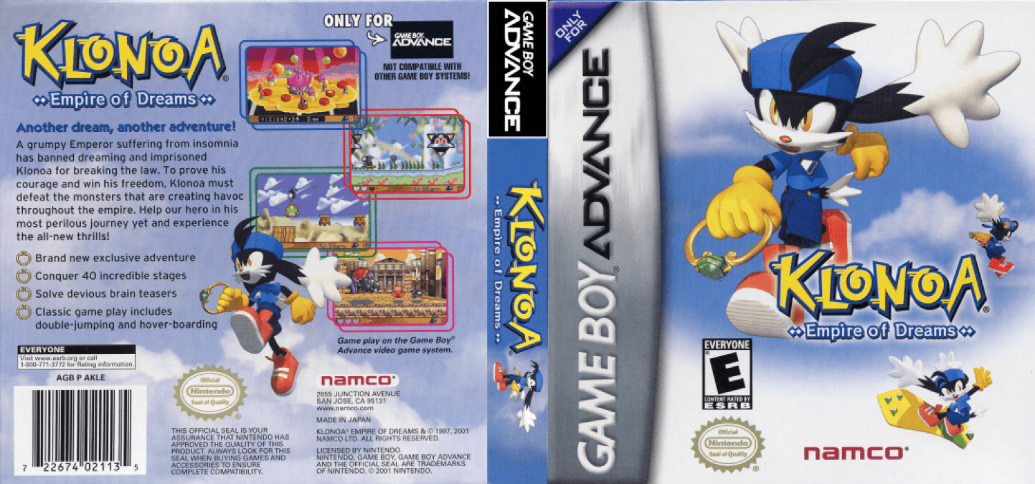 Klonoa : Empire of Dreams [US] gba 2001 Box Art