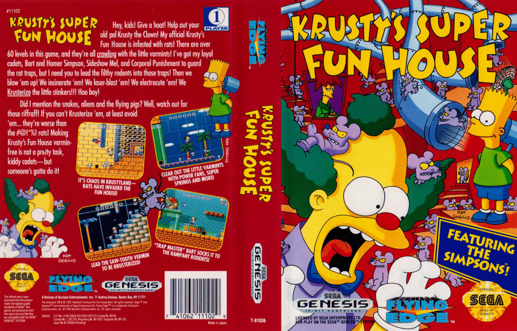 Krusty’s Super Fun House [US,EU] segaMD 1992 Box Art