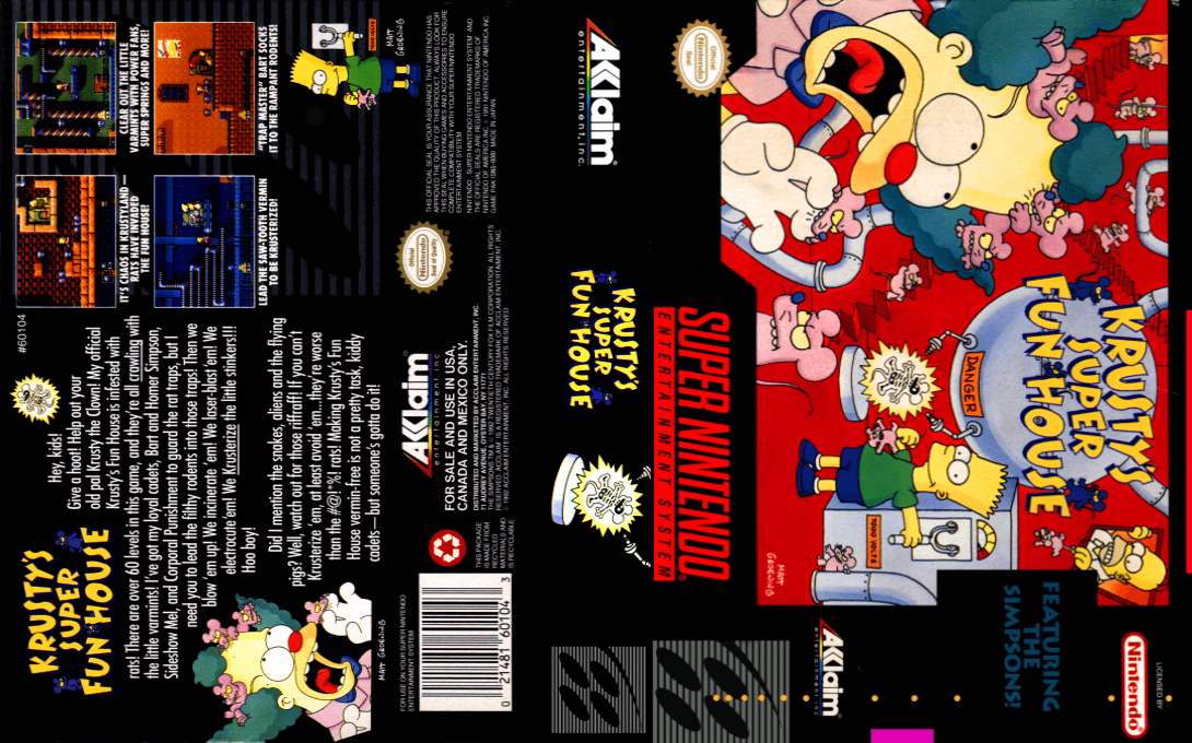 Krusty’s Super Fun House [US] snes 1992 Box Art