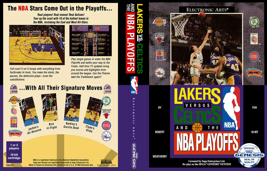 Lakers versus Celtics and the NBA Playoffs [US,EU] segaMD 1990 Box Art