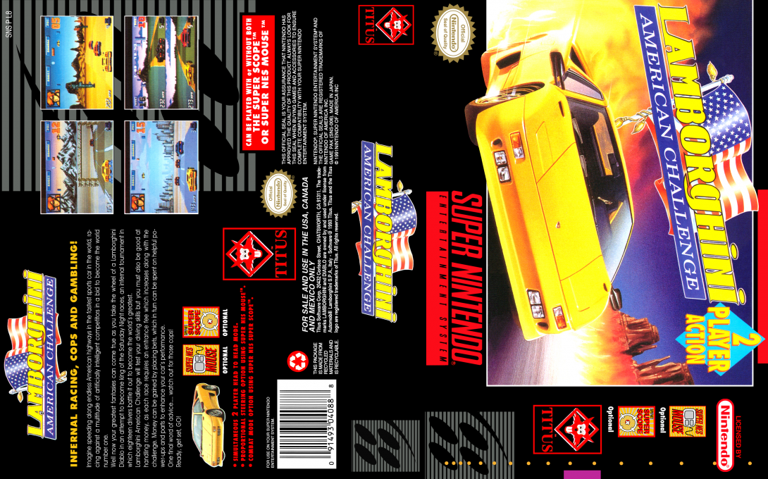 Lamborghini American Challenge [US] snes 1993 Box Art