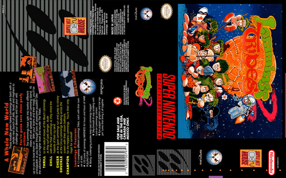 Lemmings 2 : The Tribes [US] snes 1994 Box Art
