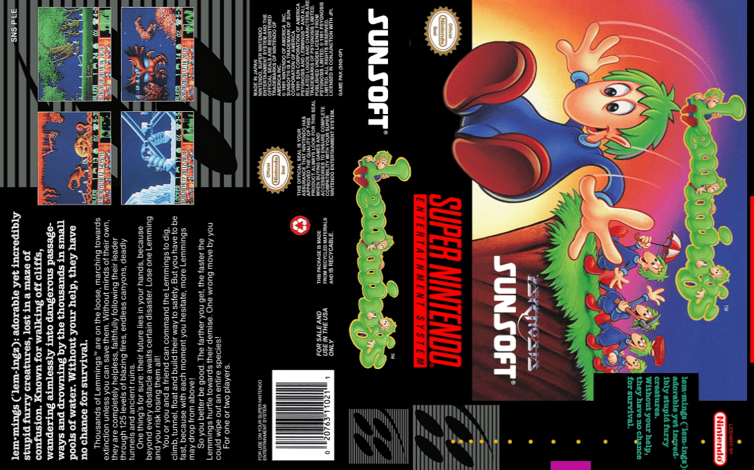 Lemmings [US] snes 1992 Box Art