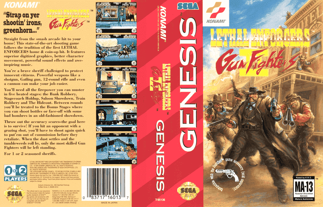 Lethal Enforcers II : Gun Fighters [US] segaMD 1994 Box Art