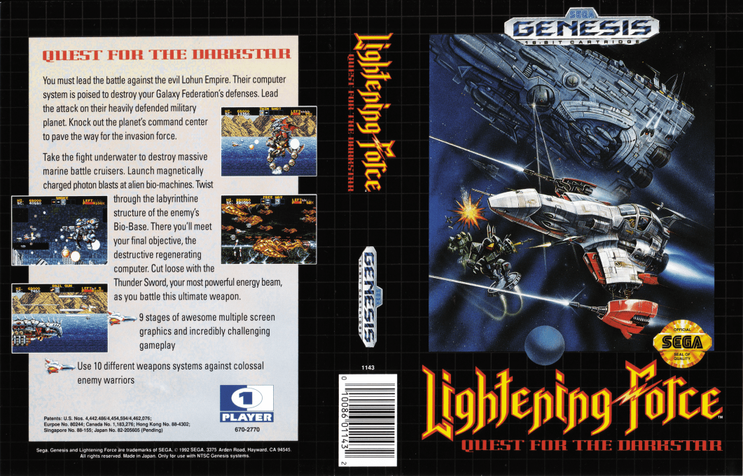 Lightening Force : Quest for the Darkstar [US] segaMD 1992 Box Art