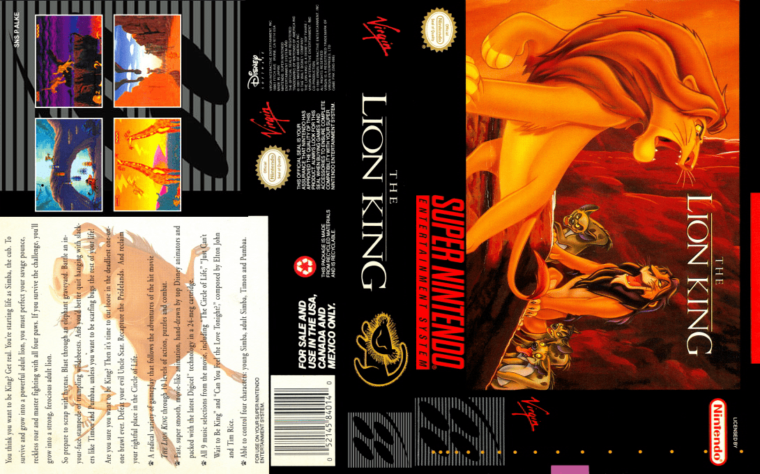The Lion King [US] snes 1994 Box Art
