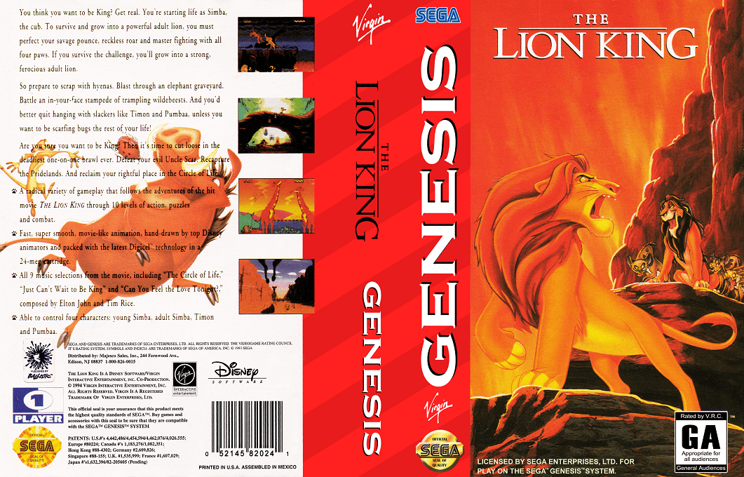 The Lion King [WOR] segaMD 1994 Box Art
