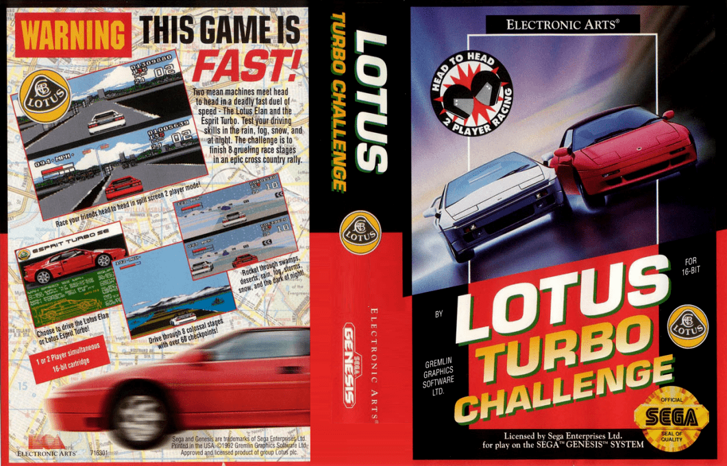 Lotus Turbo Challenge [US,EU] segaMD 1992 Box Art