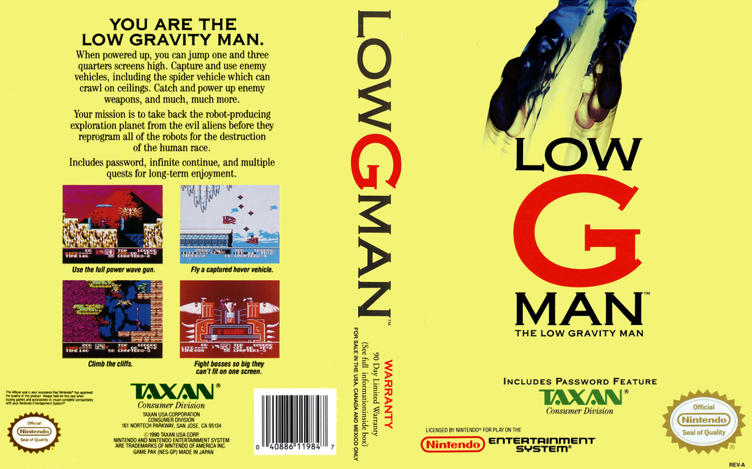 Low G Man : The Low Gravity Man [US] nes 1990 Box Art