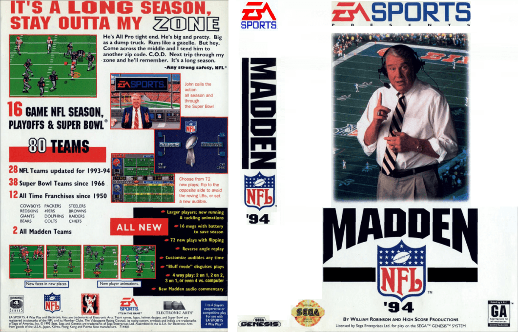 Madden NFL ’94 [US,EU] segaMD 1994 Box Art