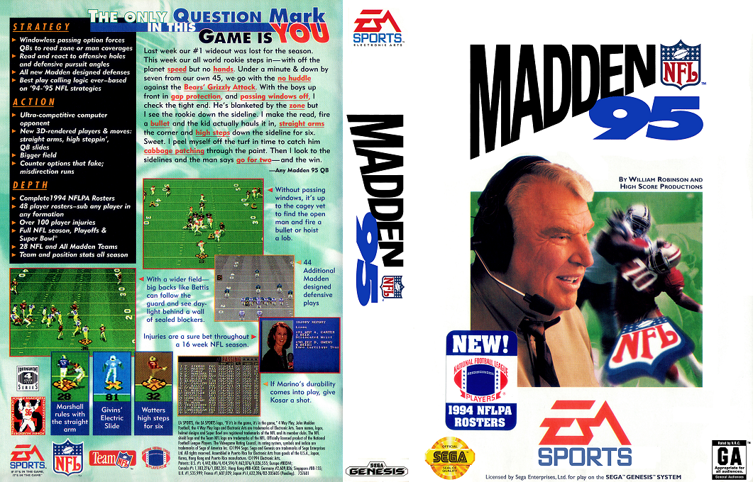 Madden NFL 95 [US,EU] segaMD 1994 Box Art