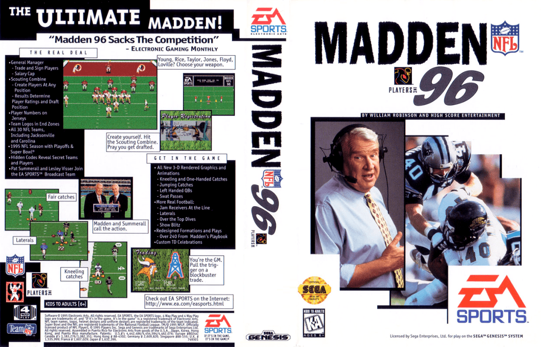 Madden NFL 96 [US,EU] segaMD 1995 Box Art