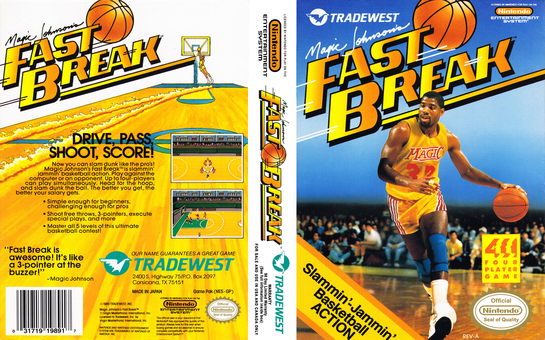 Magic Johnson’s Fast Break [US] nes 1990 Box Art