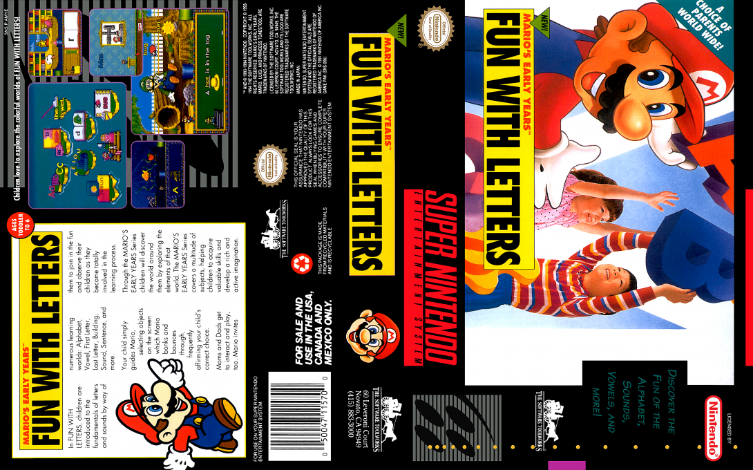 Mario’s Early Years : Fun with Letters [US] snes 1994 Box Art